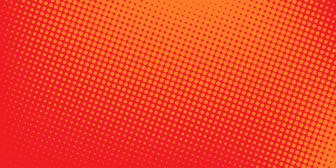 Polka dot pop art halftone pattern. Red dots on orange background