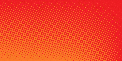 Polka dot pop art halftone pattern. Red dots on orange background