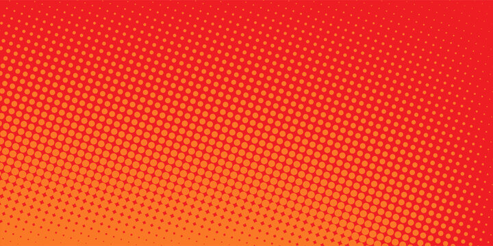 Polka dot pop art halftone pattern. Red dots on orange background