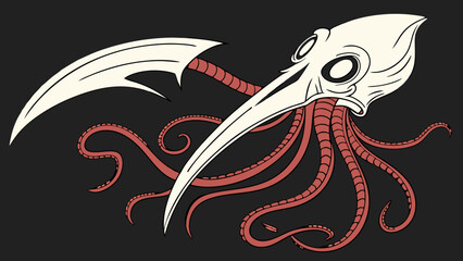 Stylized Kraken with Scythelike Appendages and Tentacled Body Dark Illustration