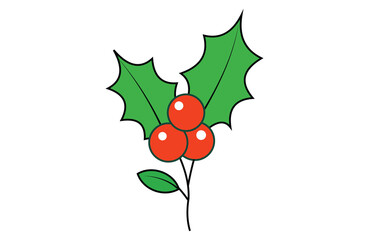 Festive Holly Berry Illustration Bringing Christmas Cheer with Traditional Holiday Plant Design and Vibrant Red Berries Accent