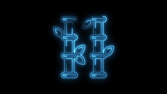 Neon bamboo stalks icon animation shining blue outline on black background