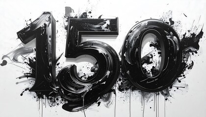 Bold black numbers 150 with paint splatters