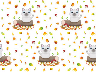 丸太に乗ったネコのシームレスパターン　L-1'