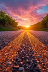Highway road asphalt road sunrise road sunset sky