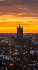Obraz premium Gloucester Cathedral Illuminated by a Vibrant Sunset Majestic Architectural Marvel