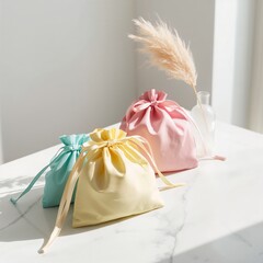 Satin bags pastel drawstring fabric satin gift pouches