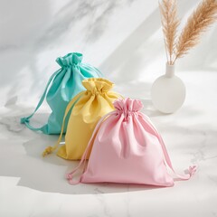 Drawstring bags satin pastel satin pouches fabric