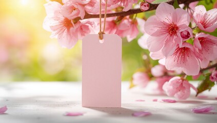Tag label spring flower tag cherry blossom branch