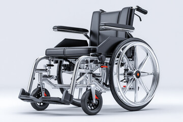 Fototapeta premium Modern wheelchair with chrome frame on light background
