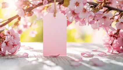 Tag label cherry blossom tag spring flower background