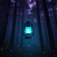 Lantern light forest lantern glow forest night scene