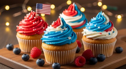 Festive Patriotic Cupcakes for Independence Day.