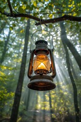 Vintage lantern light forest lantern hanging tree glow