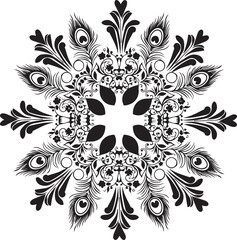 Black and White Peacock Feather Mandala