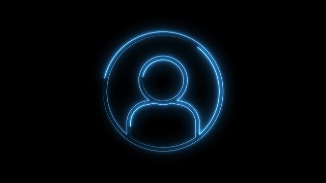 Glowing neon user avatar rotating on black background for futuristic and technological presentations