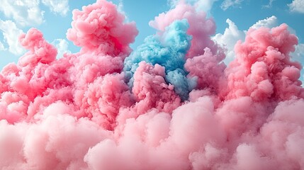 Fototapeta premium Abstract Cloudscape of Pink and Blue Smoke Against a Bright Sky Creating a Dreamlike Atmosphere