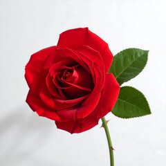 Single red rose with leaves