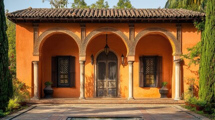 Mediterranean Villa Entrance:  Architectural Grandeur and Serenity