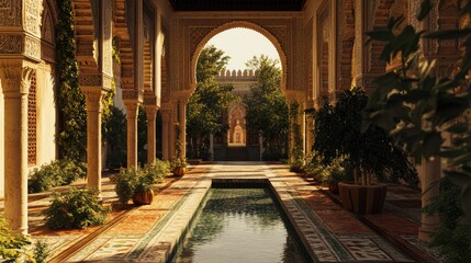 Serene Moorish Palace Courtyard: A Digital Masterpiece