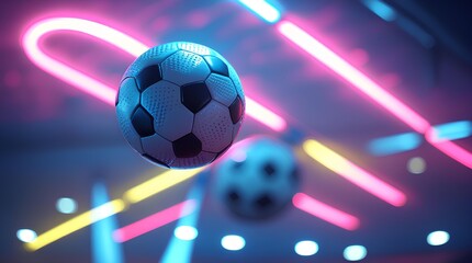 A soccer ball floating mid-air with a blurred background