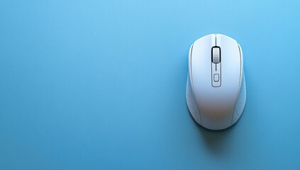 Computer mouse on blue background, top view, minimalist