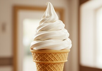 Classic soft serve ice cream cone, a refreshing summer treat, perfect for a hot day, isolated on white background