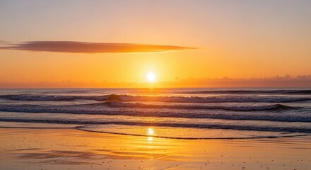 Golden hour beach sunrise seascape ocean waves tranquility nature scenic beauty horizon sunlight glow