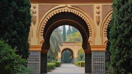 Majestic Moorish Arches in a Serene Garden