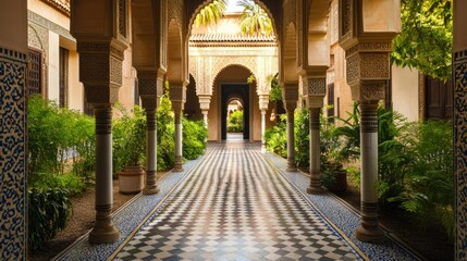 Moorish Palace Courtyard: Architectural Marvel of  Andalusian Heritage