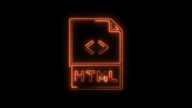 Glowing orange html file icon with angle brackets on a dark background