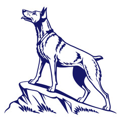Blue dog vector. Blue dog vector on white background. Dog icon. Pet icon . Dog silhouette. Dog standing near the tree.