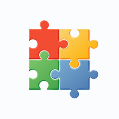 Four colorful jigsaw puzzle pieces interlocked, forming a square on a white background.