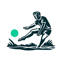 Man Kicking Ball Silhouette Vector Illustration Kickball Race Bare foot poised to kick a large solid ball forward