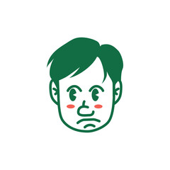 Fototapeta premium Vector illustration of a cartoon man’s face showing a mischievous, playful emotion with blushing cheeks. Perfect for emoji, sticker, mascot, or character design