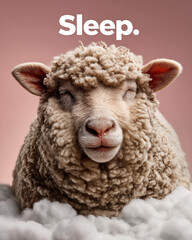 Obraz premium Sheep with the word sleep on a pink background