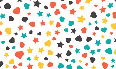 Seamless pattern colorful background. little white stars and hearts. vector texture. trend print for textiles and wallpaper.