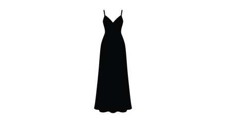 Elegant Black Evening Gown Silhouette on White Background for Fashion Design