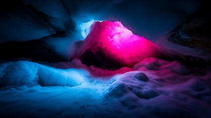 Illuminated Ice Cave, Pink & Blue Light
