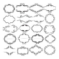 Large set vector black silhouette frame cartouches badges silhouette vector illustration on white background.