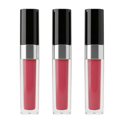 Pink liquid lipsticks with black caps isolated on a transparent background