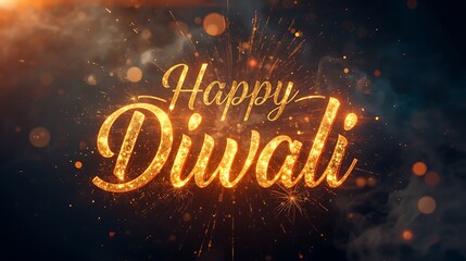 Radiant Happy Diwali Celebration with Golden Text and Sparkling Lights.