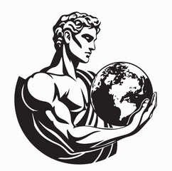 Atlas Figure Carrying Globe Logo Vector Design on white background