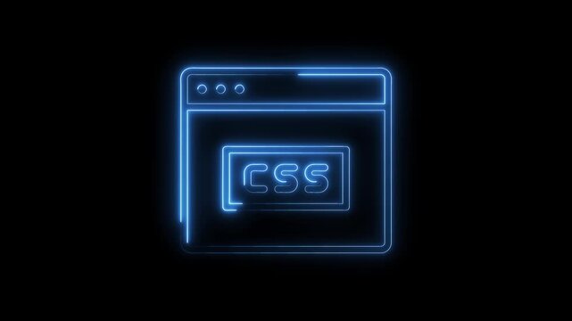 Glowing css icon in neon blue isolated on a black background animation