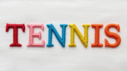 Minimalist Embroidery Logo Design — “Tennis” Text with Racket Element on White Background