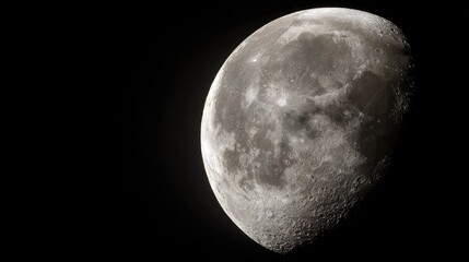Fototapeta premium crater. The moon's rugged surface shines in stark detail against the vast darkness of space, a celestial marvel. STEM education sheets.