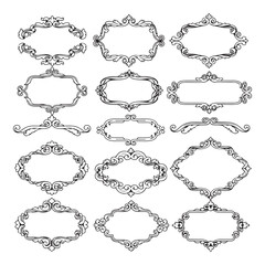 Large set vector black silhouette frame cartouches badges silhouette vector illustration on white background.