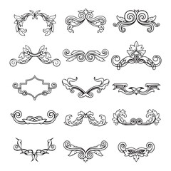 Large set vector black silhouette frame cartouches badges silhouette vector illustration on white background.