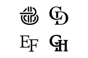 Four different letter combinations in black on a white background design