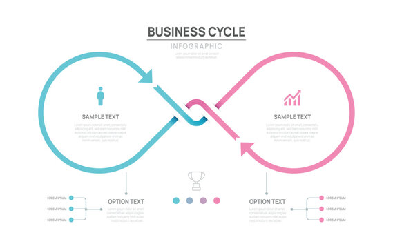 Business infographic chart template. cycle Loop process 2 steps options. presentation with icons Vector illustration.